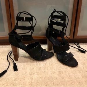 BEBE black lace up suede heels sz 8
